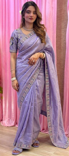 Purple and Violet color Saree in Satin Silk fabric with Border work