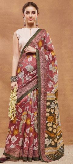 Pink and Majenta color Saree in Blended fabric with Floral, Printed work
