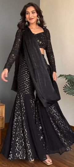 Black and Grey color Salwar Kameez in Faux Georgette fabric with Sequence work