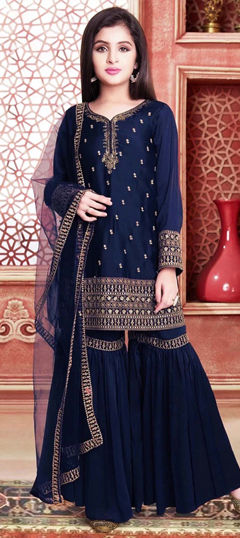 Blue color Kids Salwar in Georgette fabric with Embroidered work