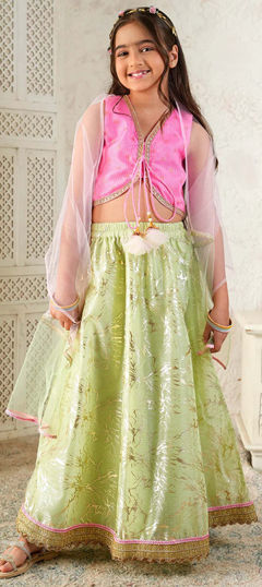 Green, Pink and Majenta color Kids Lehenga in Net fabric with Lace work