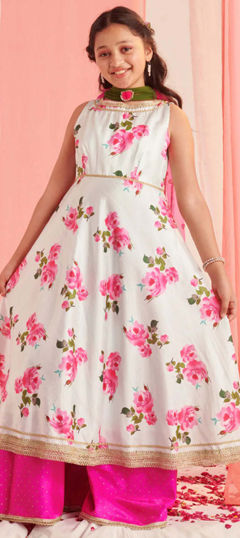 Pink and Majenta, White and Off White color Girls Top with Bottom in Blended Cotton fabric with Floral, Lace, Printed work