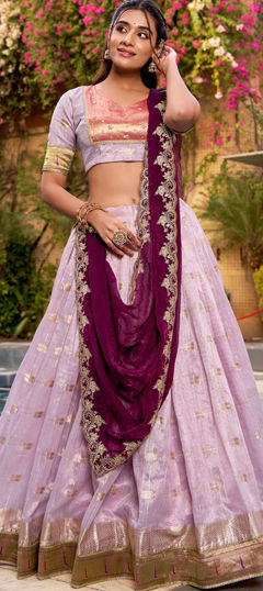 Purple and Violet color Lehenga in Kota Silk fabric with Weaving, Zari work