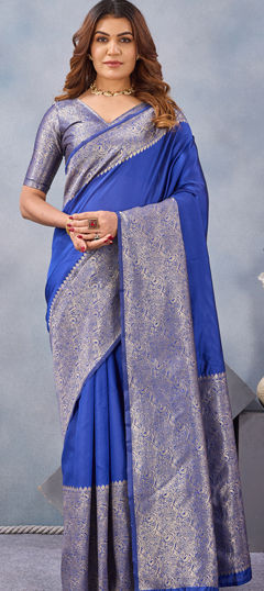 Blue color Saree in Blended fabric with Weaving, Zari work
