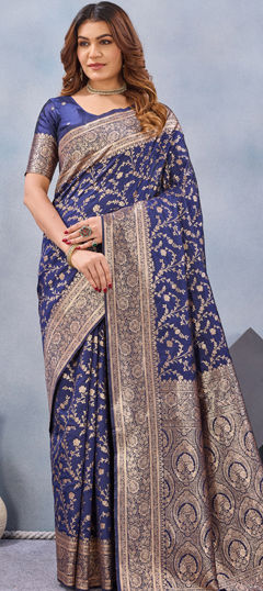Blue color Saree in Blended, Silk fabric with Weaving, Zari work