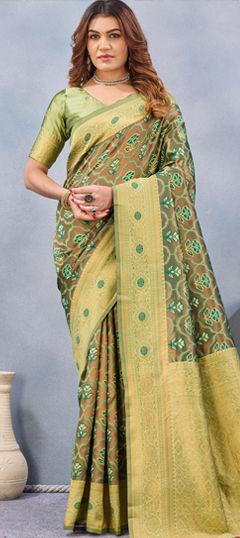 Green color Saree in Blended, Silk fabric with Weaving, Zari work