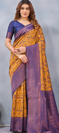 Blue color Saree in Blended, Silk fabric with Weaving, Zari work