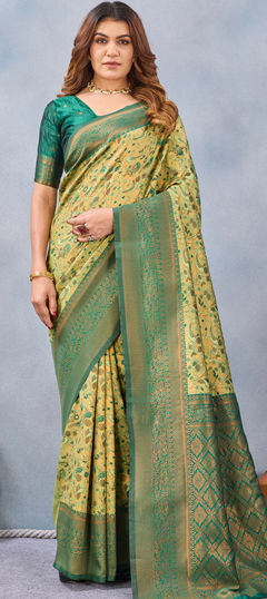 Green color Saree in Blended, Silk fabric with Weaving, Zari work