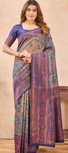 Blue color Saree in Blended, Silk fabric with Weaving, Zari work
