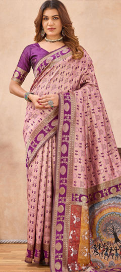 Purple and Violet color Saree in Blended, Silk fabric with Weaving, Zari work