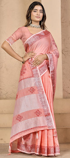 Red and Maroon color Saree in Silk fabric with Printed work