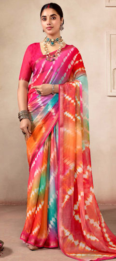 Multicolor color Saree in Georgette fabric with Lehariya, Printed work