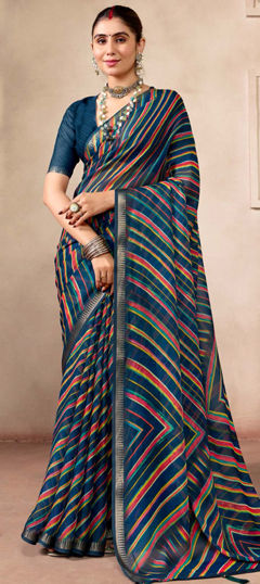 Multicolor color Saree in Georgette fabric with Lehariya, Printed work