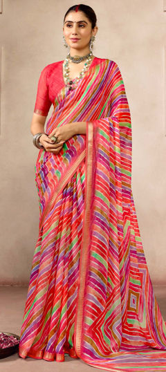 Multicolor color Saree in Georgette fabric with Lehariya, Printed work