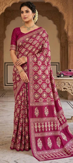 Pink and Majenta color Saree in Satin Silk fabric with Printed work