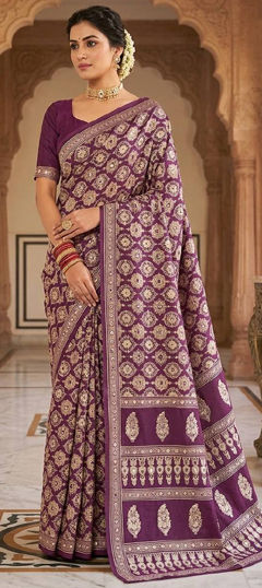 Purple and Violet color Saree in Satin Silk fabric with Printed work