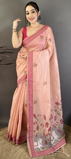 Pink and Majenta color Saree in Cotton fabric with Printed work