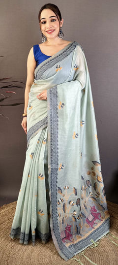 Blue color Saree in Cotton fabric with Printed work