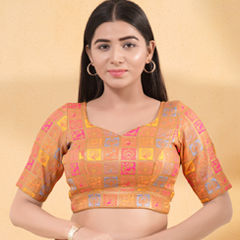 Gold color Blouse in Brocade fabric with Weaving work