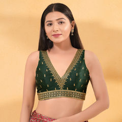 Green color Blouse in Mulberry Silk fabric with Embroidered, Sequence work