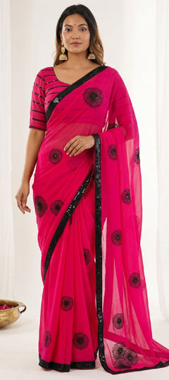 Pink and Majenta color Saree in Georgette fabric with Sequence work