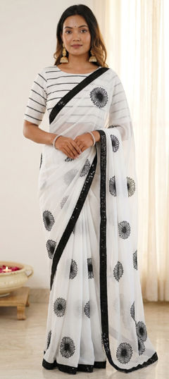 White and Off White color Saree in Georgette fabric with Sequence work