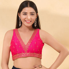 Pink and Majenta color Blouse in Mulberry Silk fabric with Embroidered, Sequence work