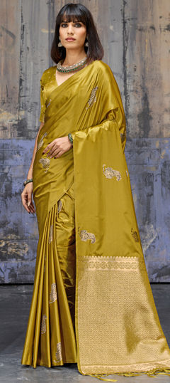 Yellow color Saree in Handloom fabric with Weaving work