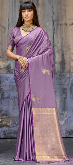 Purple and Violet color Saree in Handloom fabric with Weaving work