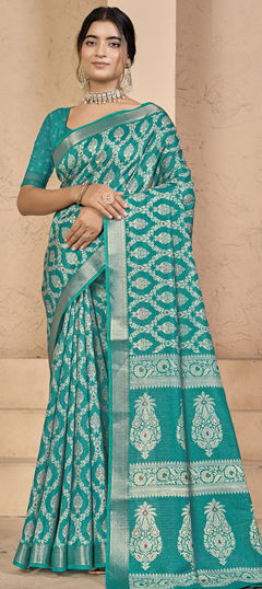 Blue color Saree in Silk fabric with Weaving work