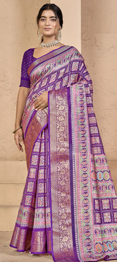 Purple and Violet color Saree in Silk fabric with Weaving work