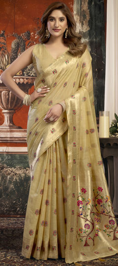 White and Off White color Saree in Kota Silk fabric with Weaving work