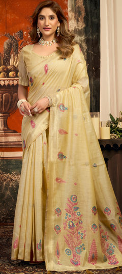 White and Off White color Saree in Cotton fabric with Weaving work