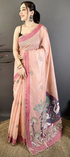 Pink and Majenta color Saree in Cotton fabric with Printed work