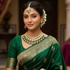 Gold Rodium Polish Green color Necklace in Metal Alloy studded with Kundan