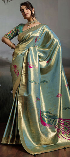 Blue color Saree in Banarasi Silk fabric with Weaving work