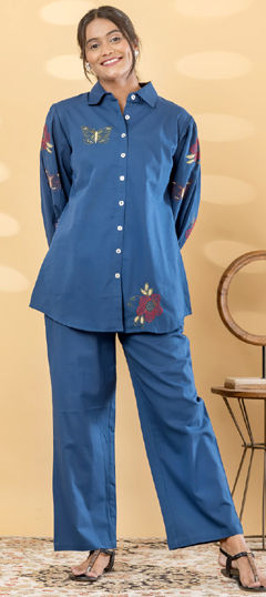 Blue color Co-ords Set in Cotton Flex fabric with Embroidered, Resham, Thread work