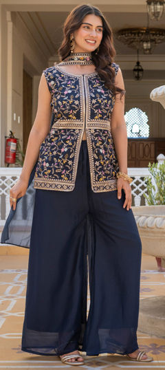 Blue color Salwar Kameez in Georgette fabric with Embroidered, Sequence work