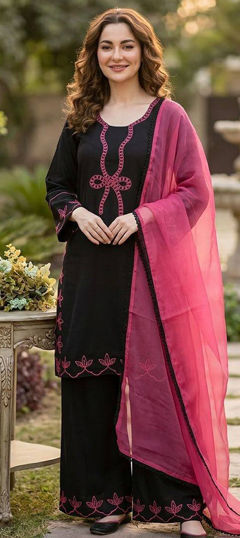 Black and Grey, Pink and Majenta color Salwar Kameez in Rayon fabric with Embroidered work