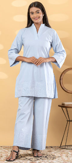 Black and Grey color Co-ords Set in Cotton fabric with Thread work