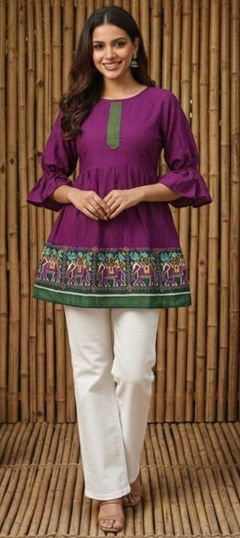Purple and Violet color Salwar Kameez in Silk fabric with Thread work