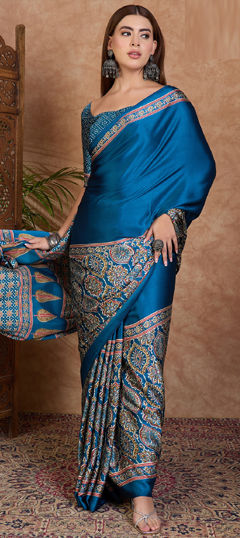 Blue color Saree in Art Silk fabric with Printed work