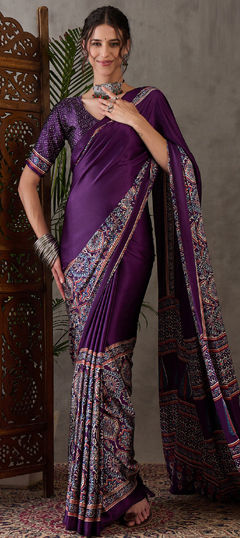 Purple and Violet color Saree in Art Silk fabric with Printed work