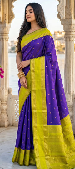 Blue color Saree in Blended, Silk fabric with Weaving work