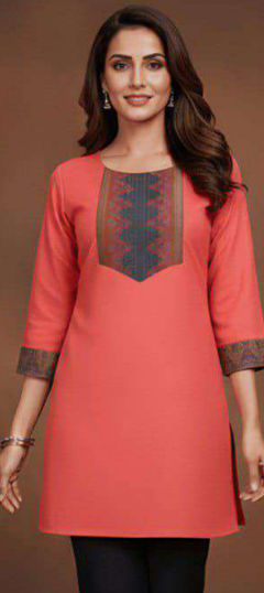 Pink and Majenta color Kurti in Cotton fabric with Weaving work