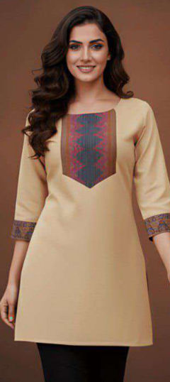 White and Off White color Kurti in Cotton fabric with Weaving work