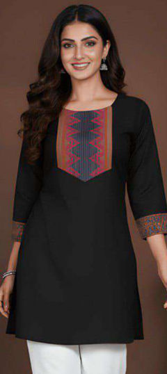 Black and Grey color Kurti in Cotton fabric with Weaving work