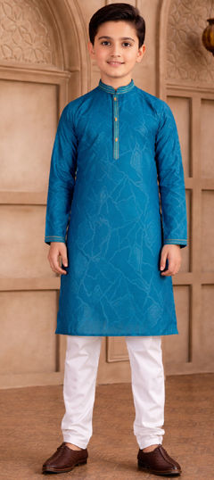 Blue color Boys Kurta Pyjama in Art Silk fabric with Printed work