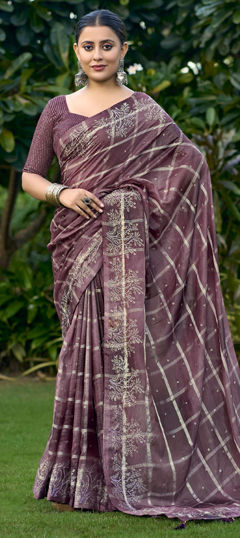 Purple and Violet color Saree in Silk fabric with Printed work