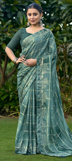 Blue color Saree in Silk fabric with Printed work